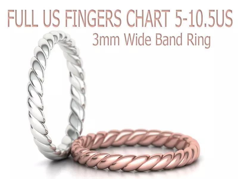 Rope Wedding  Band ring Stackable ring 3mm Wide 3dmodel