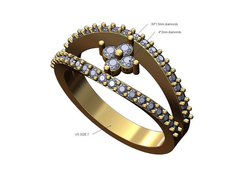 Square cluster diamond lips ring US size 7 3D print model