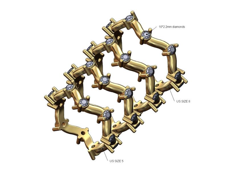 Dainty diamond eternity wave band US sizes 5to8 3D print model