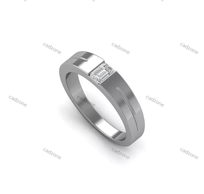 Mens Emerald-Cut Diamond Ring-3D Cad Model