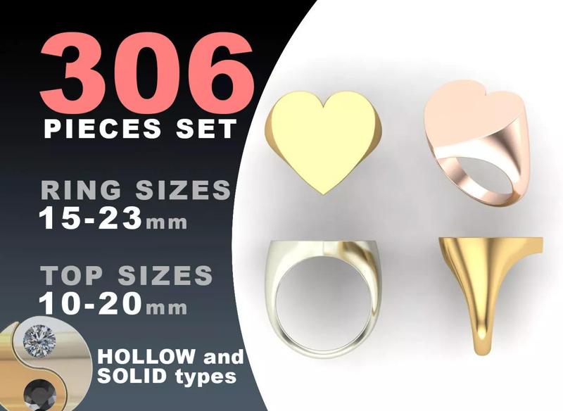 Signet rings set HEART top