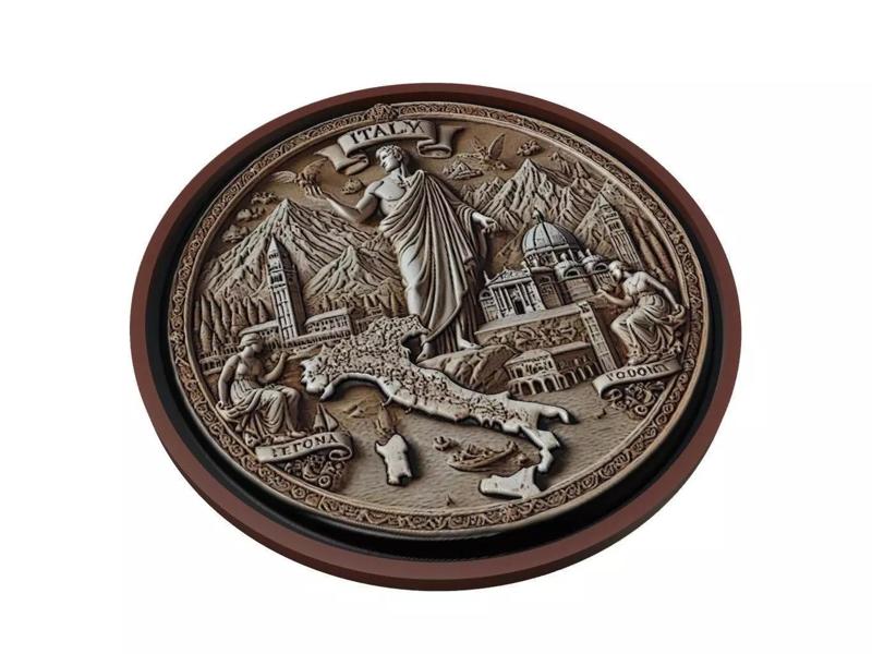 Italy Map Medallion Relief
