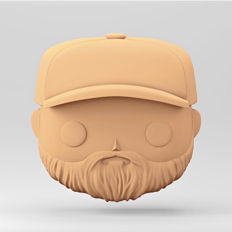 A male head in a Funko POP style. A bearded man in a hat. MH_5-2