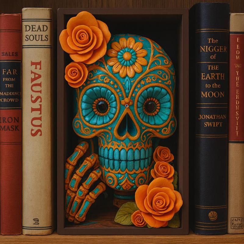 Floral Skull Book Nook | Day of the Dead Inspired Shelf Insert | 3D Printable Gothic & Decorative Bookshelf Diorama