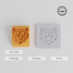 Lion Stamp Tile Set, Wildlife Cat Motifs, 5 Sizes, Perfect for Clay, Cookies & Fondant