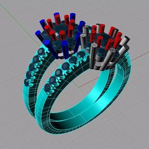 ring woman 3D print model diamonds veretta doppia con cenntrale