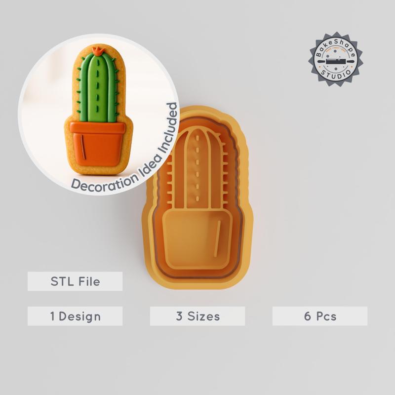 Single Stem Cactus Shape Cutter & Stamp, Perfect for Cookies & Fondant, S/M/L, 3D Printing STL, Gardening Cactus Theme