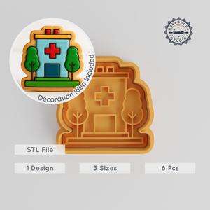 Hospital Shape Cutter & Stamp, Cookie & Fondant, Medical Center, Personal Care, 6-Piece Set, S/M/L Sizes