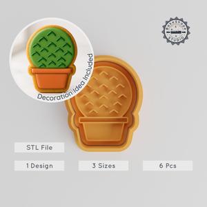 Circle Cactus Cookie Cutter & Stamp Set, Round Cactus Shape, S/M/L, Perfect for Cookies & Fondant