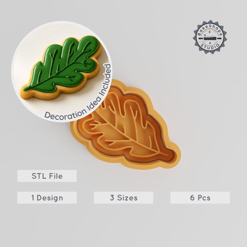 Leaf Shape Cutter & Stamp Set, Nature-Themed Cookie & Fondant Mold, 3 Sizes, 6 Pieces