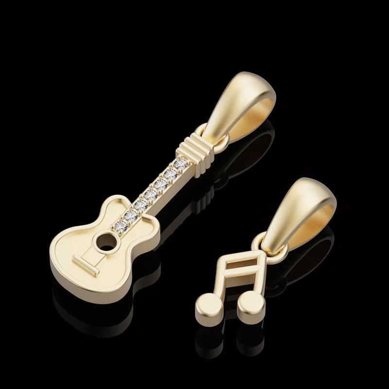Guitar notation pendant silver gold printable jewelry 3D model
