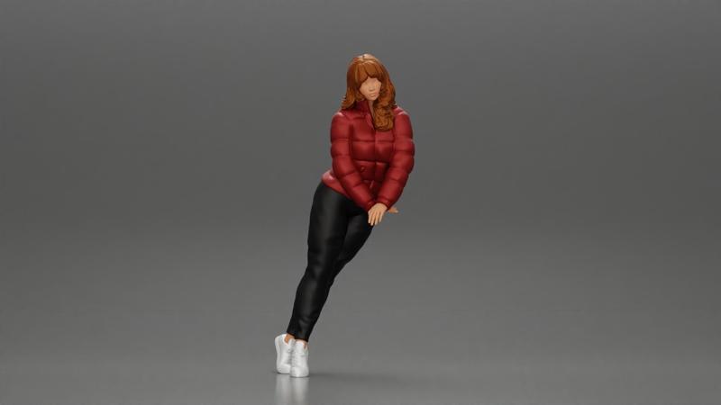 beautiful Asian girl in  jacket leaning with her hands on the car