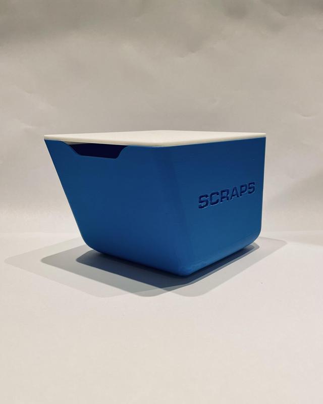 Scrap container with sliding lid