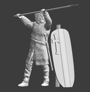 Medieval crusader infantry with horse-spear