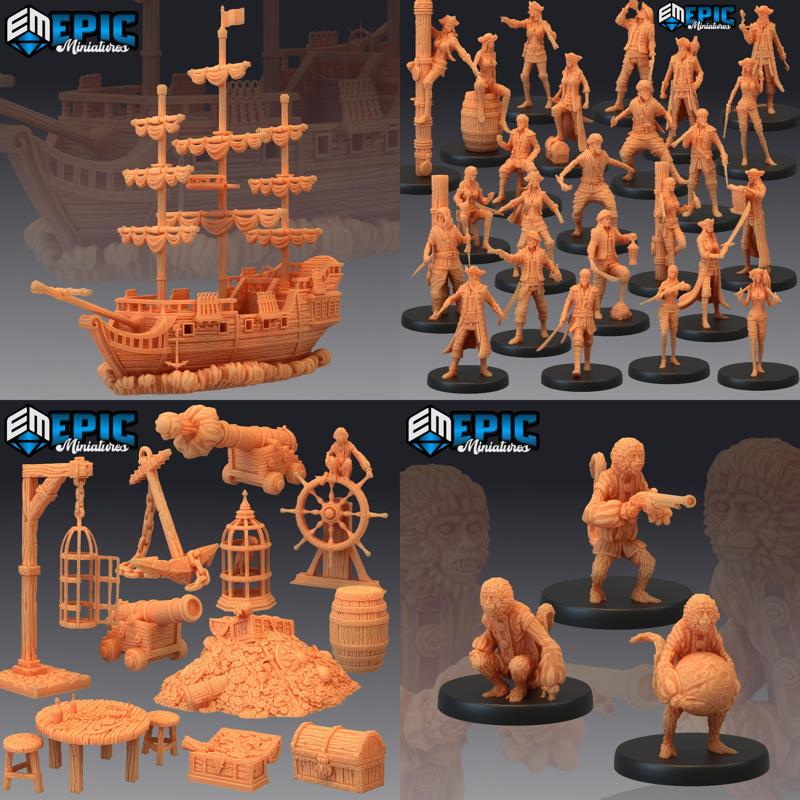 Pirates Voyage Set / Corsair Crew & Ship Collection / Pre-Supported