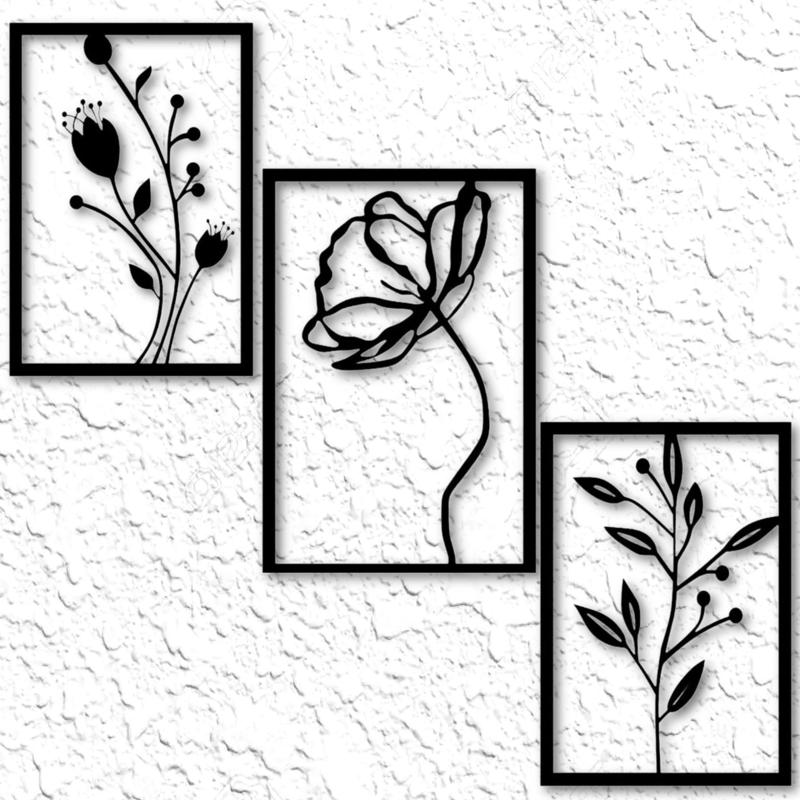 3 Piece Set Framed Flowers wall art floral set wall decor 2d
