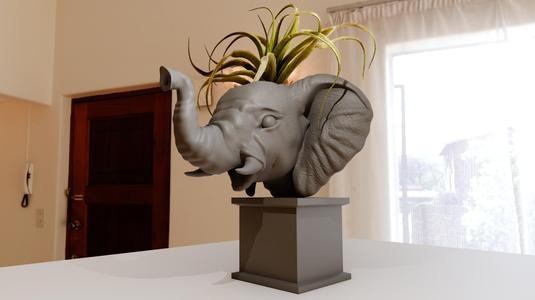 baby elephant head bust trunk up planter pot flower vase stl