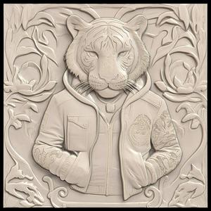 3D Model STL File for CNC Router/Laser & 3D Printer A Tiger with Tattoos and a Bomber Jacket on a Graffitied Street