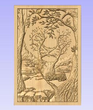 Hidden Tiger Face in Forest Relief STL – Optical Illusion CNC Wood Carving for Nature Wall Art