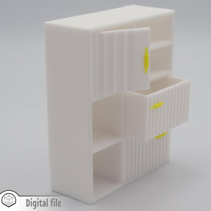 Living room cabinet with functional door, shelves and drawers mono/multi color 3D 3MF file
