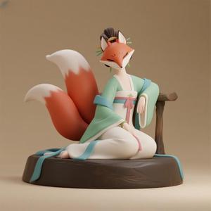 1060 COLORFUL Fox Spirit Woman in Pu Song Ling Style, beast, magic, creature, fantasy, wood, base, sword, warrior, wild, cat, monster, fox, godzilla, fair, witch, werewolf, horror, beast, gothic, troll