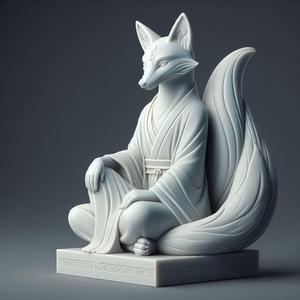 289 Fox Spirit in Pu Song Ling Style, fantasy, black cat, magical, gothic decor, sculpture, magic, 3d model, statue, werewolf, fantasy creature, troll, 3d print, collectible, creature, club, strong, model