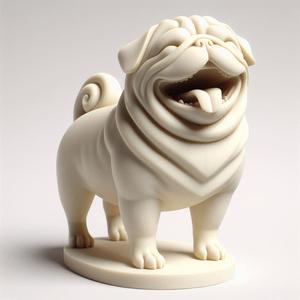 61 Laughing Pug - Ivory-Style 3D-Printed Statue, creature, creature, low poly, collectible, wood, sword, base, warrior, wild, dog, dragon, dnd, cat, monster hunter, monster, totem, totemic