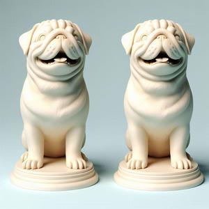 540 Laughing Pug - Ivory-Style 3D-Printed Statue, low poly, creature, fantasy, art, wood, base, sword, warrior, wild, dog, dragon, dnd, cat, monster hunter, monster, totem, totemic