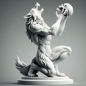 574 Ivory Werewolf Howling with Skull - 3D Model, magic, collectible, creature, dinosaur, sculpture, bear, troll, monkey, witch, club, werewolf, serpent, cat, fantasy, fair