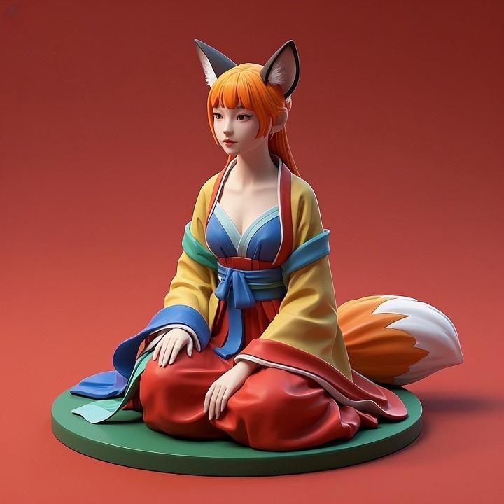 1618 COLORFUL Fox Spirit Woman in Pu Song Ling Style, magic, dragon, fantasy, wood, gnome, gorgon, warrior, wild, fox, monster, cat, dog, fair, witch, werewolf, horror, beast, gothic, troll
