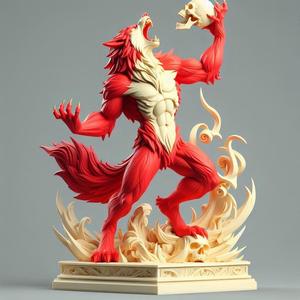 848 Ivory Werewolf Howling with Skull - 3D Model, magic, creature, fantasy, wood, base, sword, warrior, wild, cat, monster, dog, godzilla, fair, witch, werewolf, horror, beast, gothic, troll