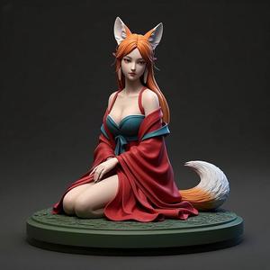 1194 COLORFUL Fox Spirit Woman in Pu Song Ling Style, beast, magic, creature, fantasy, wood, base, sword, warrior, wild, cat, monster, fox, godzilla, fair, witch, werewolf, horror, beast, gothic, troll
