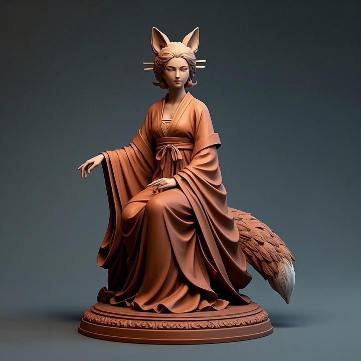 1250 COLORFUL Fox Spirit Woman in Pu Song Ling Style, beast, magic, creature, fantasy, wood, base, sword, warrior, wild, cat, monster, fox, godzilla, fair, witch, werewolf, horror, beast, gothic, troll