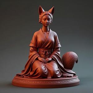 1251 COLORFUL Fox Spirit Woman in Pu Song Ling Style, beast, magic, creature, fantasy, wood, base, sword, warrior, wild, cat, monster, fox, godzilla, fair, witch, werewolf, horror, beast, gothic, troll