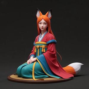 1263 COLORFUL Fox Spirit Woman in Pu Song Ling Style, beast, magic, creature, fantasy, wood, base, sword, warrior, wild, cat, monster, fox, godzilla, fair, witch, werewolf, horror, beast, gothic, troll