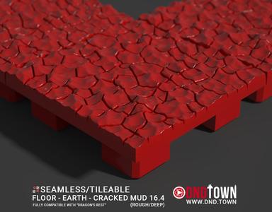 Floor - Earth - Cracked Mud 16.4 (ROUGH/DEEP) - 3D Modular Dungeon Tile - DnD Town Minis (www.dnd.town)