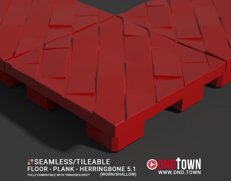 Floor - Plank - Herringbone 05.1 (WORN/SHALLOW) - 3D Modular Dungeon Tile - DnD Town Minis (www.dnd.town)