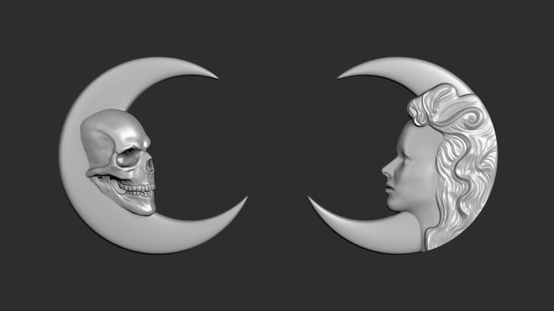 STL models for 3D printing and CNC Moon, girl and skull
