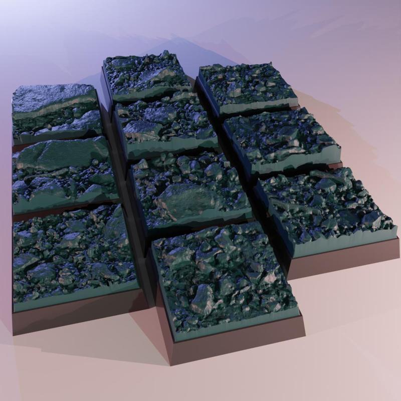 10x 20mm square base with stoney forest ground (+toppers)