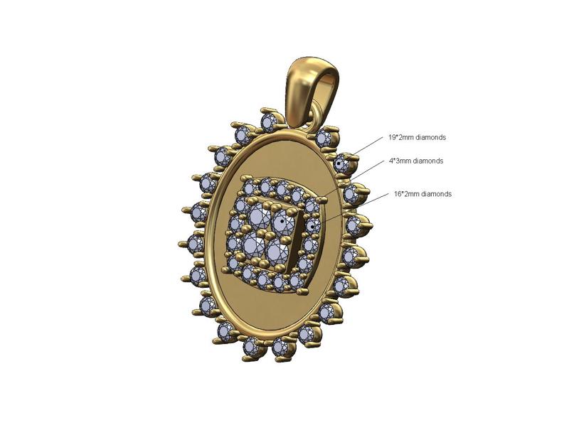 Square cluster diamond oval pendant bail 3D print model