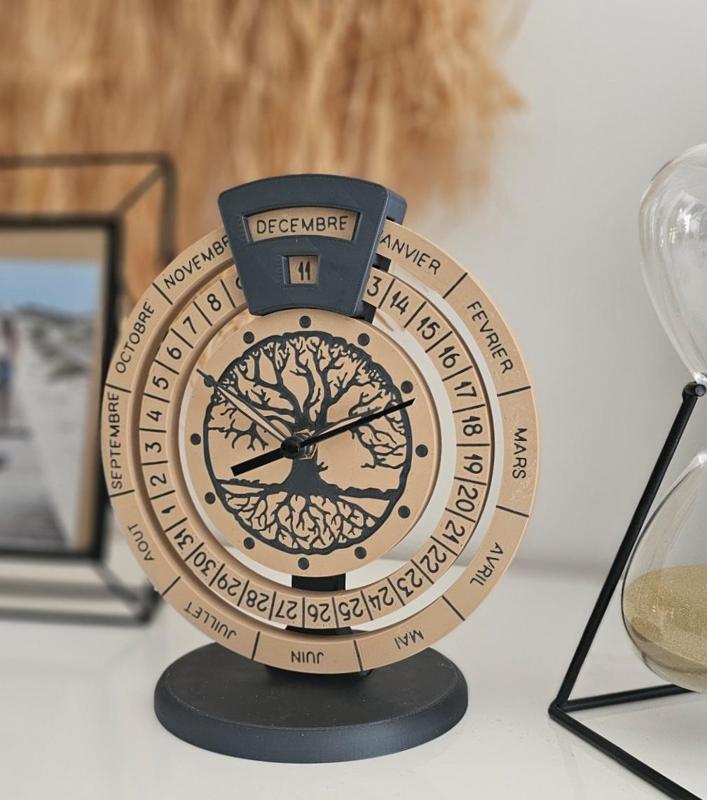 Tree of life circular calendar clock (Fr/Eng)