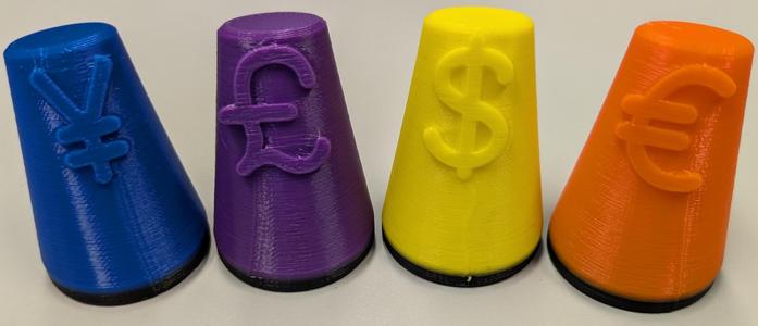 Player tokens with money symbols (with optional weighted base)