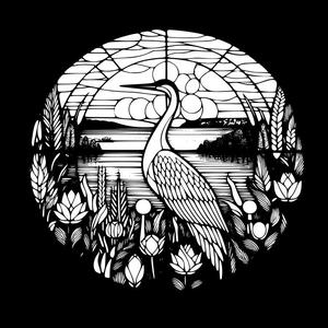 Wall art / fan: A heron on the lake (two colours)