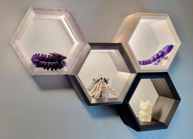 Hexagon Shelves with LED & Cable management system