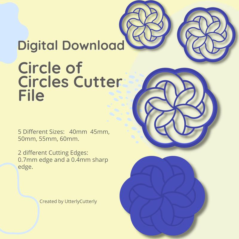 Circle of Circle Flower v2 Debossed Clay Cutter - STL Digital File Download- 5 sizes and 2 Cutter Versions