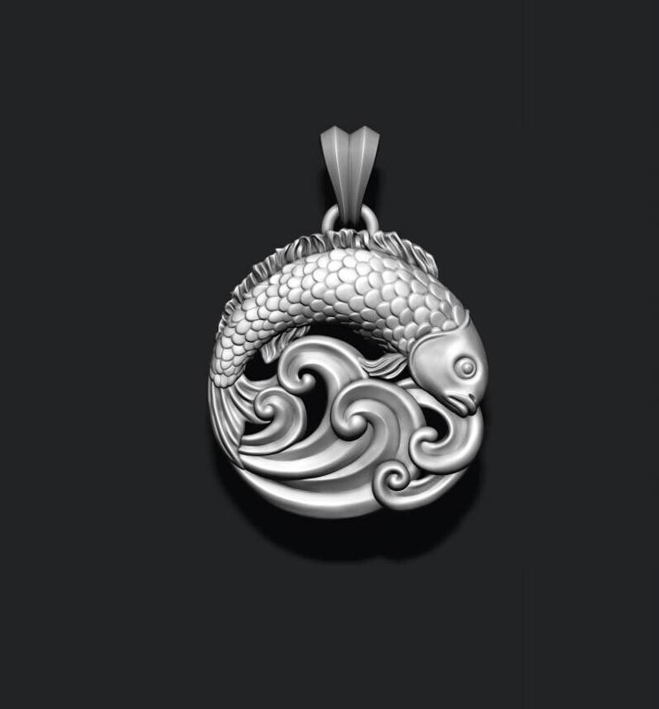Fish and waves pendant 3D print model