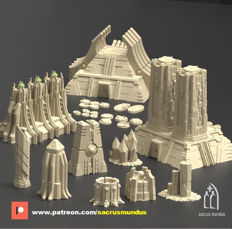 Karnac, The Tomb Planet. 3d Printing Designs Bundle. Ancient Alien Egypt and Necron. Terrain and Scenery for Wargames