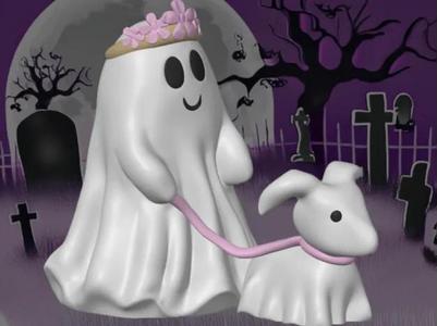 Ghost Walking Dog with Flower Crown