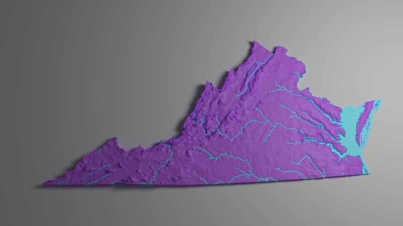 Virginia, USA (VA) Low Poly Topographic Map