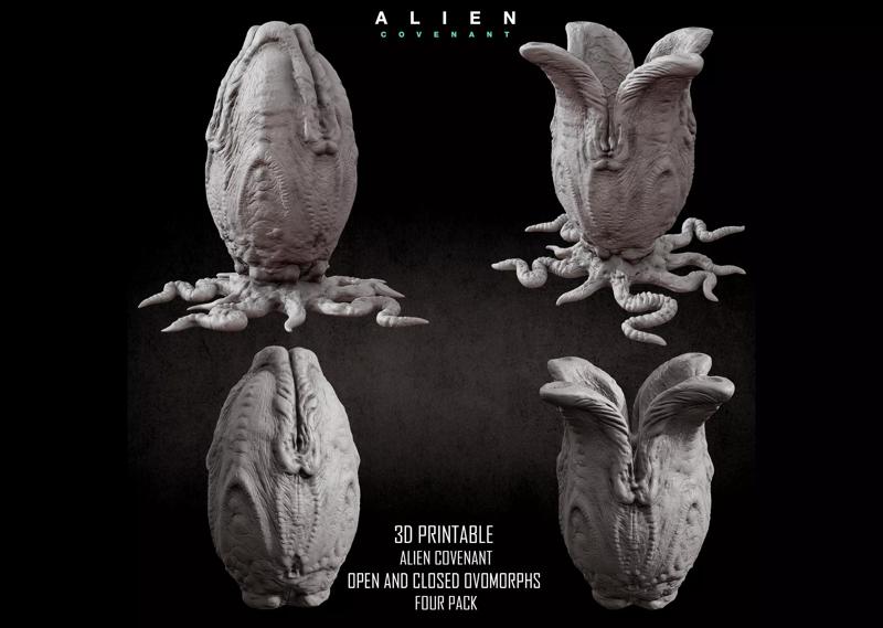3D PRINTABLE ALIEN COVENANT OPEN AND CLOSED EGGS FOUR PACK